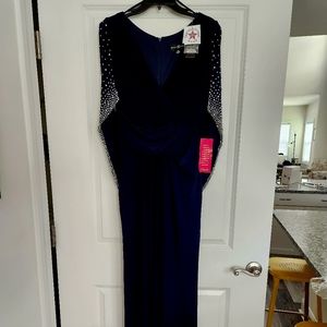 Full-length navy blue designer gown, BNWT.